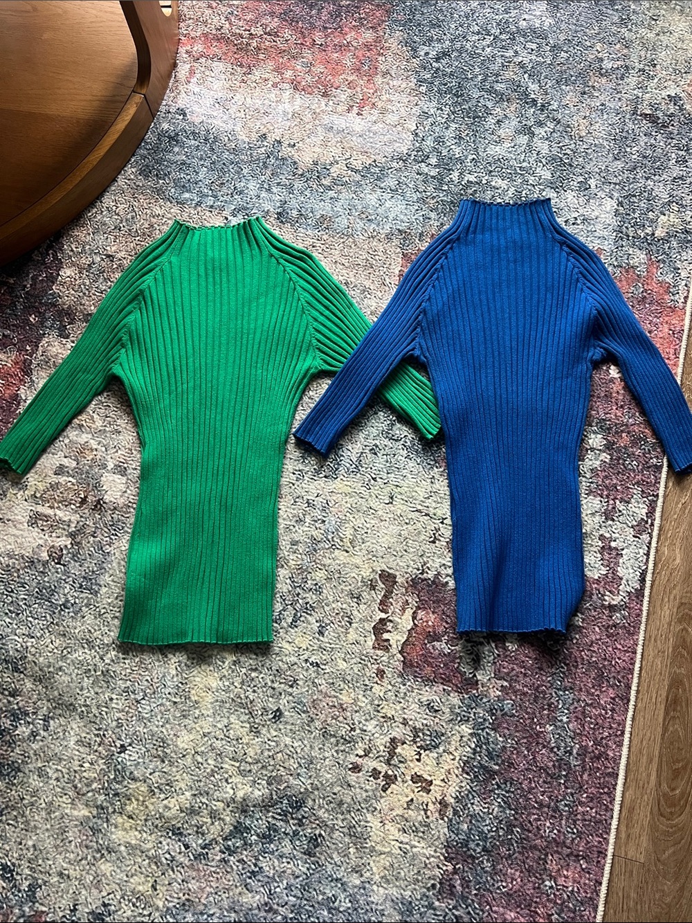 Worthington Ribbed Cowl-Neck Sweaters in Green and Blue